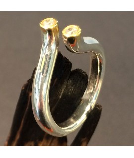 Silver & Gold Ring with C/Z "Tube"